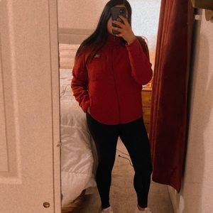 LL BEAN Jacket Full Zip Fleece Red Brock Collared Soft Cozy
